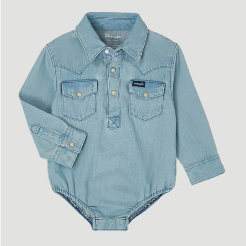 Baby Boy Long Sleeve Denim Bodysuit with Western Snap Placket | COLLECTIONS | Wrangler®
