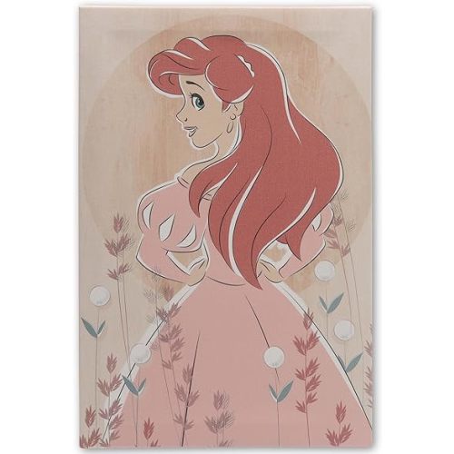Open Road Brands Disney The Little Mermaid Princess Ariel Gallery Wrapped Canvas Wall Decor - Floral Ariel Wall Art for Home