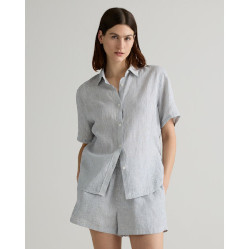 100% European Linen Shorts Pajama Set in French Blue