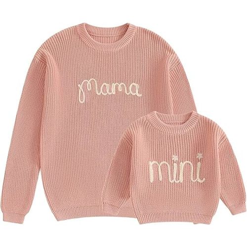 Mommy and Me Matching Outfits Mama and Mini Long Sleeve Crewneck Sweater Pullover Tops Mother Baby Matching Clothes