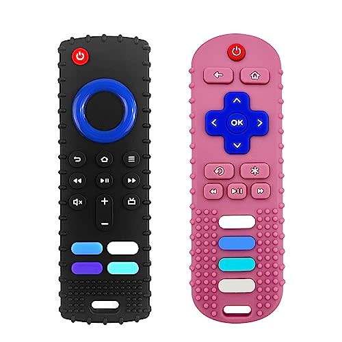 ERSIHUA 2-Pack Silicone Baby Teething Toys, Fire TV Remote Teethers for 6-12-18 Months Infant, Fire Remote Shape Toddlers Silicone Teethers for Boys and Girls Sensory Toy