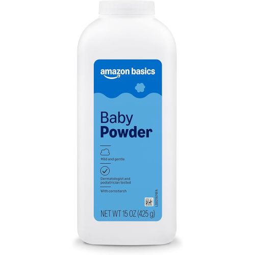 Amazon Basics Cornstarch Baby Powder, Hypoallergenic with Aloe and Vitamin E, 15 oz, 1 Pack