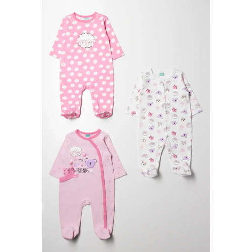 3 Pack Babygrows Pink And White