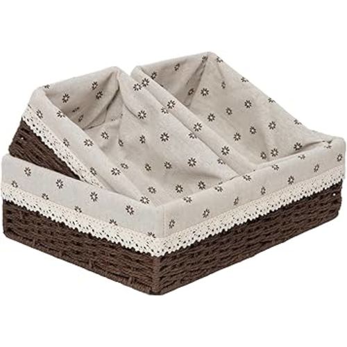 Woven Paper Rope Storage Basket Set with Handles & Liners,Set of 3- Cube Organizers Basket for Drawers, Shelves & Closets, Decorative Home Storage