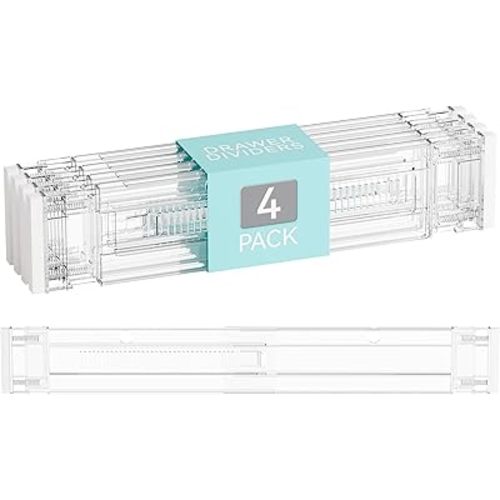 Yieach 4 Pack 3.2 Inch Shallow Acrylic Drawer Dividers for Clothes -Expandable from 15-21''- Adjustable Drawer Dividers for Baby Clothing,Sock,Underwear,Clear in Drawer Separators for Dresser,Kitchen