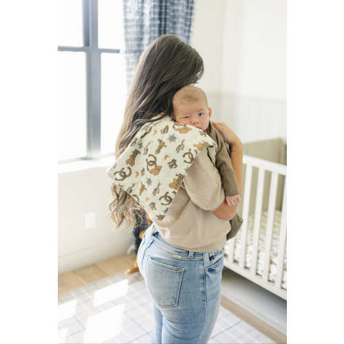 Mebie Baby Outlaw Cowboy Muslin Burp Cloth, 100% Cotton, Rodeo Collection, Neutral Colors, Baby Default Title