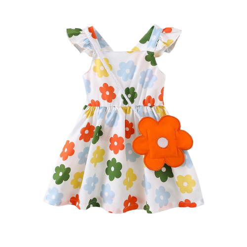 Baby Girls Clothes Newborn Girls Floral Dress 3 Months Girls Summer Dress 6 Months Girls Sundress Sleeveless Dress with Cute Bag Orange