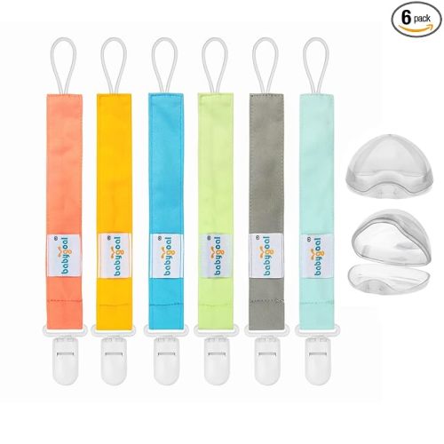 babygoal Neutral Pacifier Clips with 2pcs Pacifier Cases, 6 Pack Binky Paci Holder Leashes Fits for Most Baby Pacifiers and Binkies