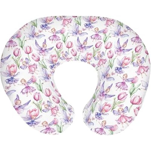Cute Fairies Flower Meadow Garden Baby Nursing Pillow Covers for Boy Girl Fantasy Floral Girls Nursing Slipcovers for Breastfeeding Pillows Whimsical Soft Stretchy Removable Covers for Newborn Infant