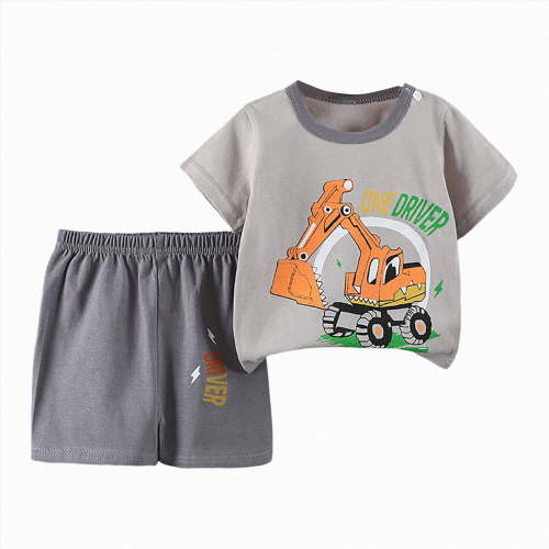 Hessimy Toddler Boy Clothes Outfits Cartoon Print Tee + Shorts 2 Pieces Summer Shorts Set,Shorts Set（Dark Gray,3-6 Months)