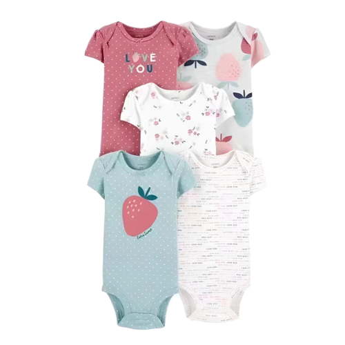 Summer New Baby Short Sleeve Bodysuits Layette 5PCS Sets Cartoon Printed Onesie Classic Dailywear 6-9 month