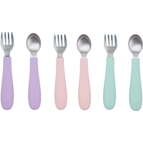 WeeSprout Toddler Utensils, 3 Forks & 3 Spoons, 18/8 Stainless Steel & Food Grade Silicone, Thick Easy-Grip Handles, Perfect Length For New Self Feeders, Gentle On Gums & Teeth, Dishwasher Safe