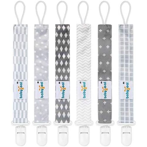 babygoal Neutral Grey Pacifier Clips 6 Pack for Most Baby Pacifiers & Binkies