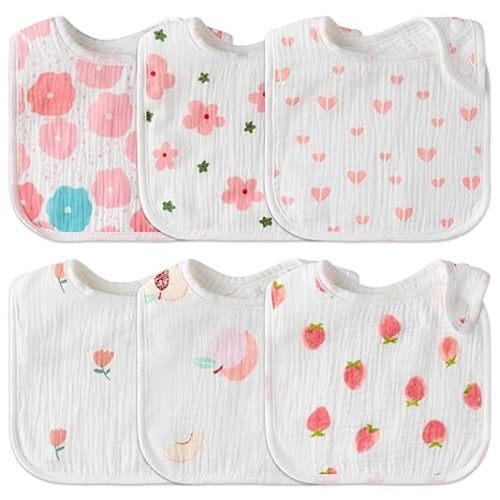 6Pcs Snap Muslin Cotton Baby Bibs