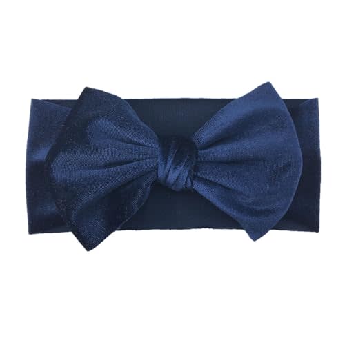 Baby Girl's 7'' Soft Big Bowknot Velvet Headband Toddler Hairband for Photography Travel Party Festivals (Navy Blue, One Size)