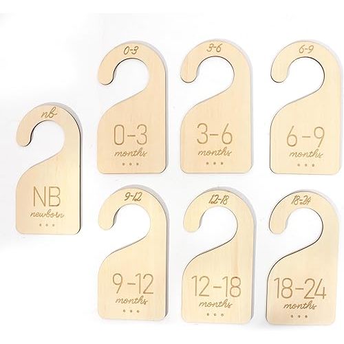 Baby Closet Dividers Wooden - Clothes Size Markers for Babies,Organize Babies Closet Hanger,Baby Nursery Closet Dividers,Newborn to 24 Months for Home Nursery Clothes