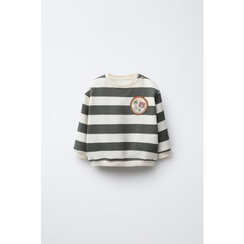 STRIPED BEAR PATCH SWEATSHIRT - Ecru / Khaki | ZARA United States