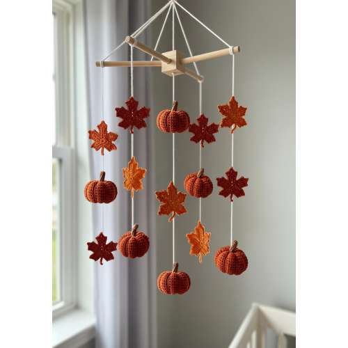 Personalized Crochet Baby Mobile, Crochet Fall Leaves Baby Mobile, Autumn Nursery Decor, Crib Mobile, Nursery Mobile, Autumn Gift, Fall Gift