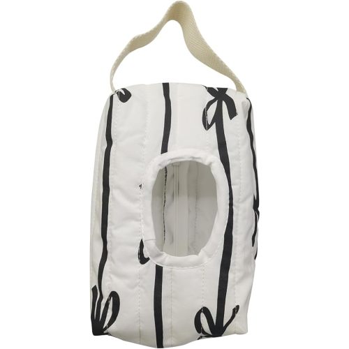Reusable Bow Baby Wipes Dispenser - Portable Wet Tissue Storage Bag for Travel, Refillable Diaper Wipe Holder for Car and Stroller –Hanging Wet Wipe Pouch(White/Black)