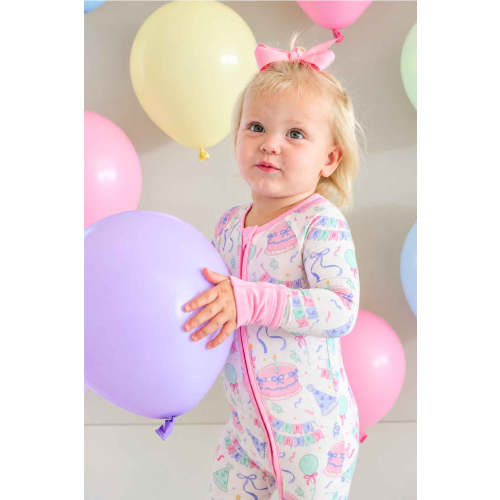 Bamboo Convertible Zipper Romper in Birthday Bash Pink | Caden Lane