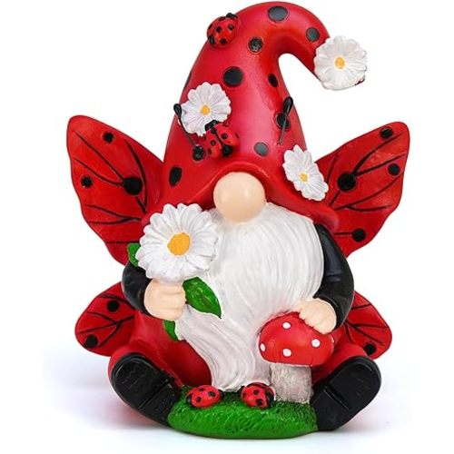 Ladybug Gnomes Decorations Resin Ladybug Figurines Decor Spring Kitchen Decor Gifts for Women Summer Garden Gnomes Decorations Ladybug Gnomes Garden Gnomes Decor Lawn Outdoor Decor