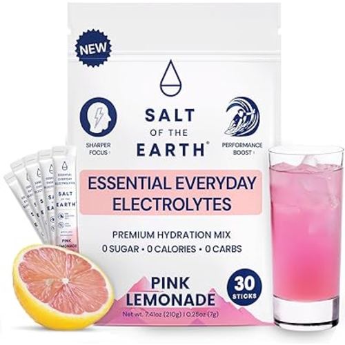 Salt of the Earth Premium Zero-Sugar Electrolyte - Made with Pink Himalayan Salt - Hydration Powder Packets | Premium Ingredients | Keto & Paleo Friendly | 30 Sticks, Pink Lemonade