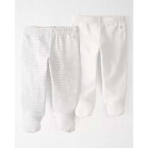 2-Pack Organic Cotton Rib Footed Pants - 3M - Light Cream, Heather Grey