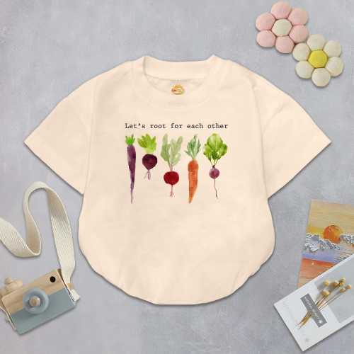 Lets Roots For Each Other Vegetable Baby Romper, Cute Vegetable Baby Outfit, Carrot Outfit, Turnip Gift, Spring Baby Clothes, Gender Neutral