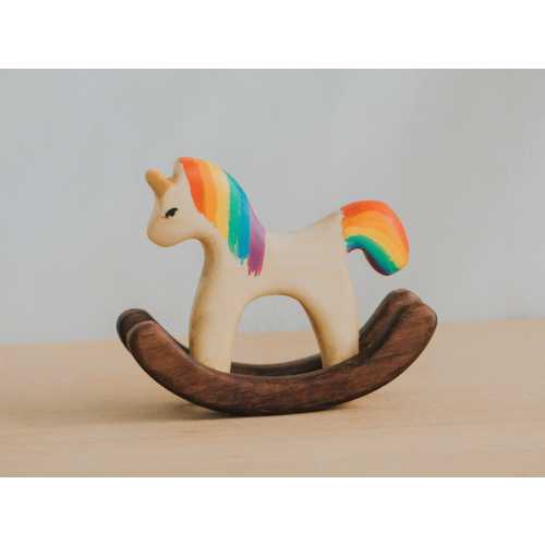 Wooden Rocking Unicorn Toy, Handmade Miniature Wooden Unicorn Toy, Vintage Animal Little Toy, Nursery Bookshelf Decor, Baby Shower Gift