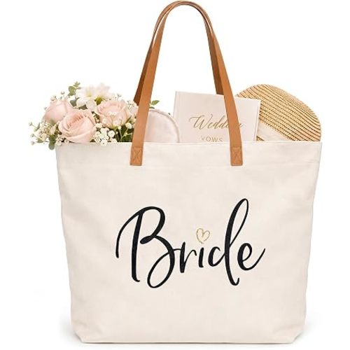 ELEGANTPARK Bridal Shower Gifts Bride Tote Bag Large Canvas Bag with Zipper