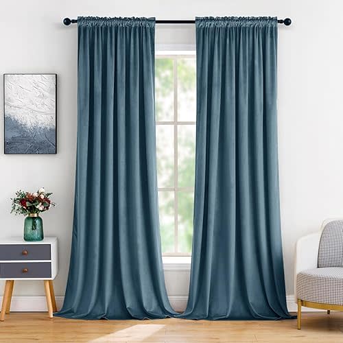 MIULEE Dark Slate Velvet Curtains Thermal Insulated Blackout Curtain Drapes for Bedroom Living Room Darkening 84 Inches Long Curtains Panels Rod Pocket Set of 2