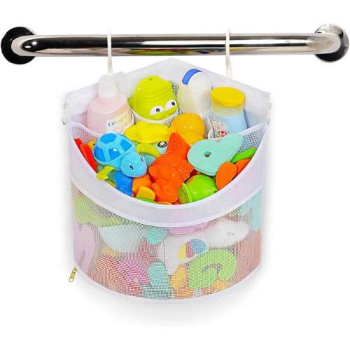 Latitude Run® Baby Bath Toy Organizer – White – Quick-Drying Mold-Resistant Corner Hanging Shower Caddy With Large Capacity | Wayfair