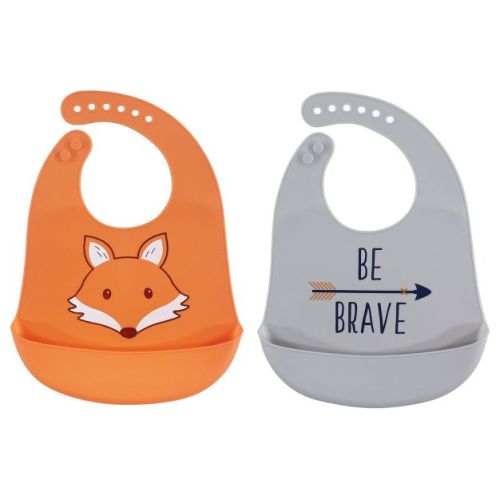 Hudson Baby Infant Boy Silicone Bibs 2pk, Fox, One Size
