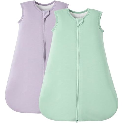 Duomiaomiao 2 Pack Buttery Soft Rayon Made from Bamboo Baby Sleep Sack 0-6 Months 1.0 TOG, Premium Baby Sleeping Bag 2-Way Zipper for Babies