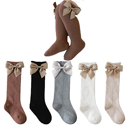Taous Assam Baby Girls Knee High Socks Toddler Mesh Bowknot Breathable Dress Socks Little Girls Cotton Tube Stockings