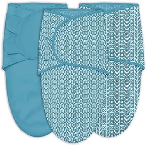 SWEET DOLPHIN 3-Pack Baby Swaddle Sleep Sacks - Newborn Swaddle Blanket with Soft Cotton - Ergonomic Wrap for Boys and Girls, 0-3 Months, Peacock Blue