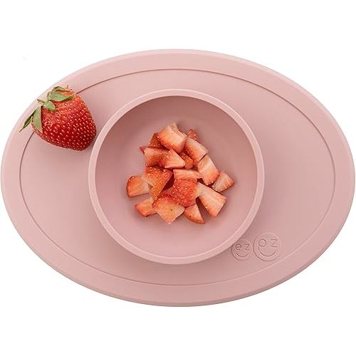 ezpz Tiny Bowl (Blush) - Silicone Baby Bowl with Suction for 6 Months + - Built-in Placemat - First Foods + Baby Led Weaning - Fits on All Highchair Trays - Suction Bowls for Baby