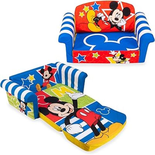 Marshmallow Furniture Kids Sofa, 2-in-1 Flip Open Foam Couch and Bed, Mickey Mouse - Pullout Sleeper for Folding Lounging, Sitting, and Napping - Ideal for Bedroom and Playroom