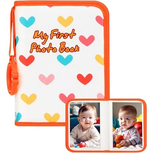 Baby Photo Book Holds 21 4x6 Photos, My First Photo Book for Baby or Toddlers, Love" Baby Photo Album Soft Cloth Family Book, Cute Book Gift for Babies Shower Newborns Family Photos (Orange)