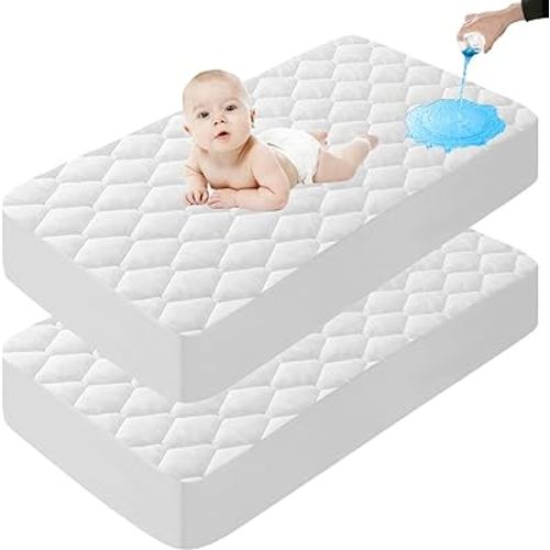Lunsing 2 Pack Waterproof Crib Mattress Protector, Soft & Breathable Crib Mattress Pad Cover, 3-10 inches Deep Pocket, 52"x28", White