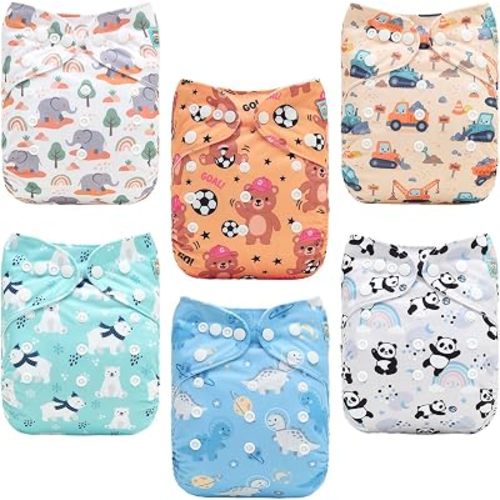 ALVABABY Baby Cloth Diapers 6 Pack with 12 Inserts Cloth Diaper Covers Adjustable Washable Reusable for Baby Girls and Boys 6DM142A