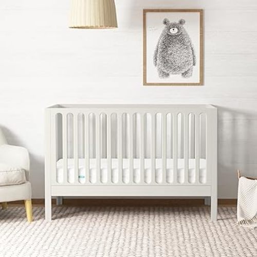 Newton Baby Galileo Standard Crib, Solid Beech Wood in Warm White Color, 3-in-1 Convertible Crib with Toddler Bed Conversion Kit, Ultra-Safe Non-Toxic Finish