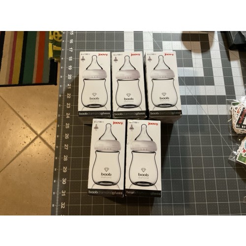Lot Of 5 New Joovy Boob Diamond Glass 5 Oz Bottles, CleanFlow, Sealed In Plastic