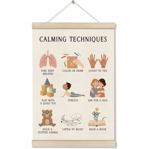 DOI-LANEE Mental Health Posters Hanger Frame, Educational Boho Classroom Poster 16x12 Inch, Calming Corner Wall Art, Therapy Office Decor, Homeschool Decoration, Calming Techniques Hanging Frame