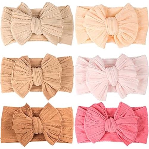 6 Pcs Baby Hair Bows Double Bows Headbands Baby Girls Nylon Headband Soft Hairbands Hair Accessories for Newborn Infant Toddler Kids