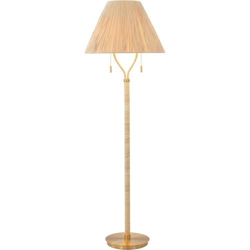SAFAVIEH Lighting Collection Nola Coastal Boho Natural & Gold Rattan 2-Light 60-inch Pull-Chain Floor Lamp (LED Bulbs Included)