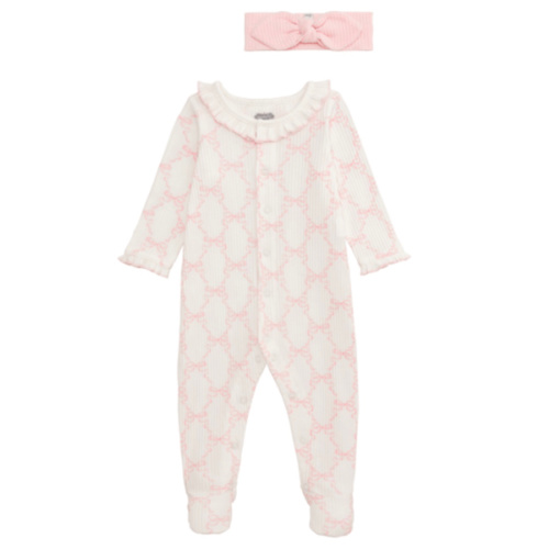 Bow Print Baby Sleeper | 2-Piece Set for 0-3 Months | Mud Pie