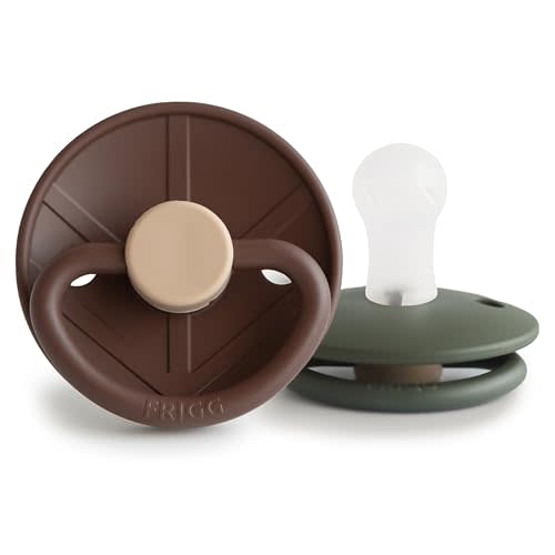 FRIGG Little Viking SilkySoft Silicone Baby Pacifier 2-Pack | Made in Denmark | BPA-Free (Cocoa/Olive, 0-6 Months)