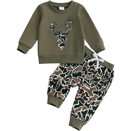 Mieeyali Toddler Kids Hunting Clothes Mallard Duck Half Zip Sweatshirt Camo Country Shirt Pants Set Fall Winter Outfits