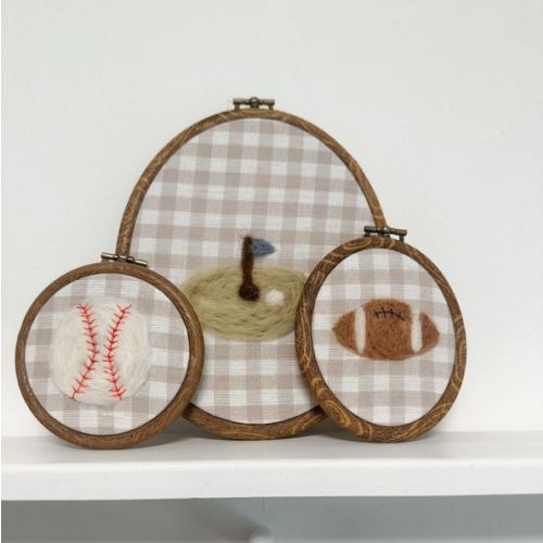 Set of 3 Needle Felt Sports Balls | Handmade Nursery Decor | Baseball, Football, Soccer Kids Room Gift